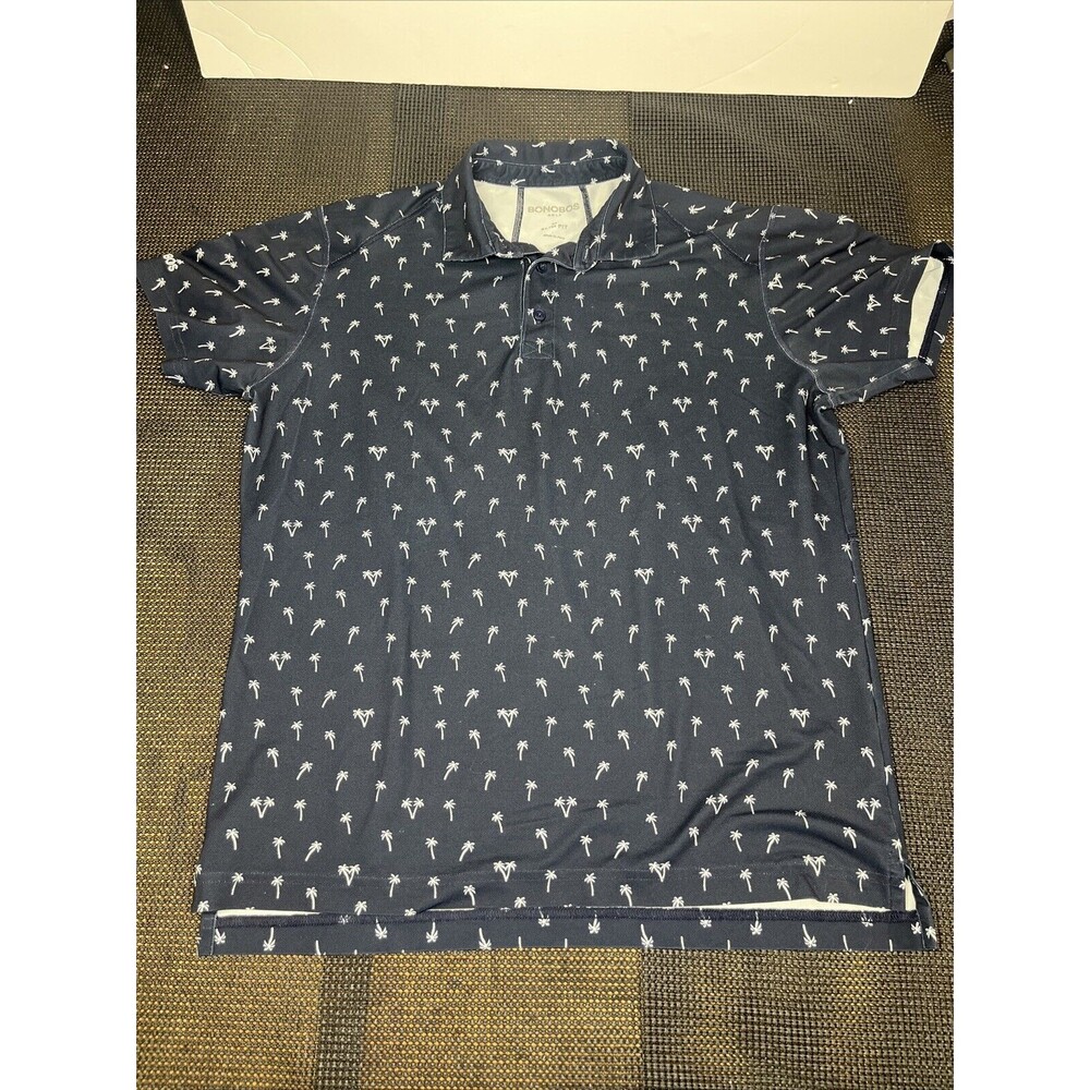 Bonobos Golf Mens Slim Fit Polo Shirt Navy Blue Palm Tree Print Size M Medium